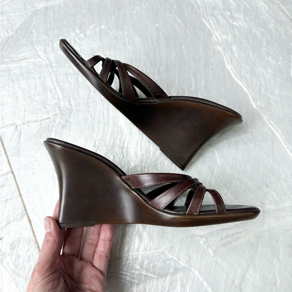 SOLD  Vintage Y2K 2000s Le Chateau Leather Wedge Sandals